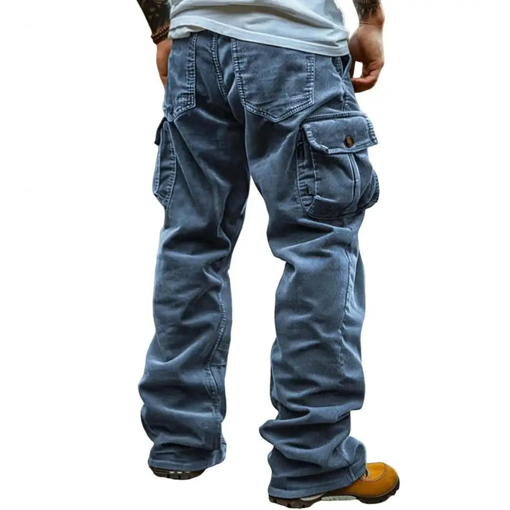 Corduroy Men Cargo Pants Casual Pants Men's Retro Loose Tooling Pants 3D Multi-pocket Casual Loose Trousers Cool Male Overalls