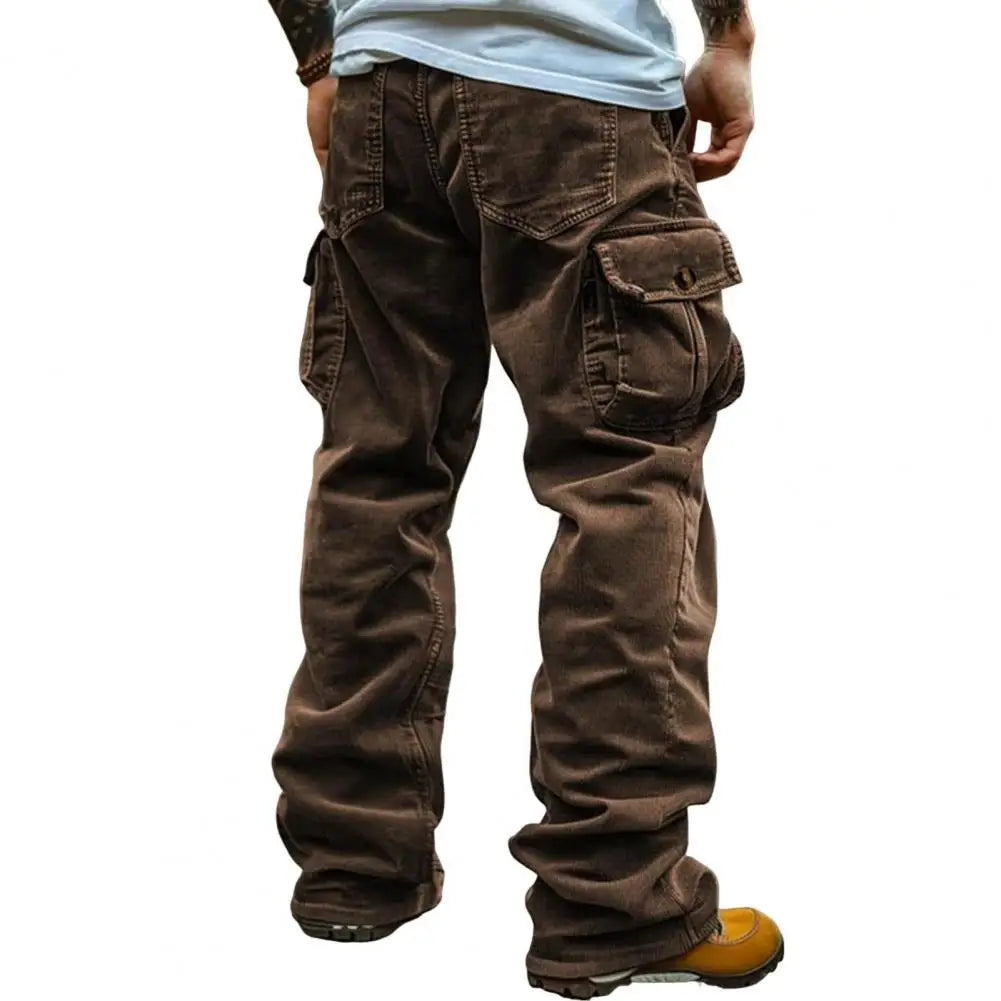Corduroy Men Cargo Pants Casual Pants Men's Retro Loose Tooling Pants 3D Multi-pocket Casual Loose Trousers Cool Male Overalls