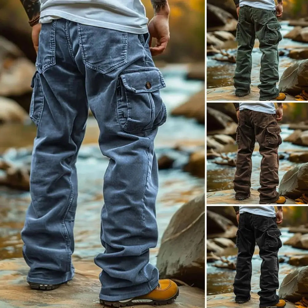 Corduroy Men Cargo Pants Casual Pants Men's Retro Loose Tooling Pants 3D Multi-pocket Casual Loose Trousers Cool Male Overalls