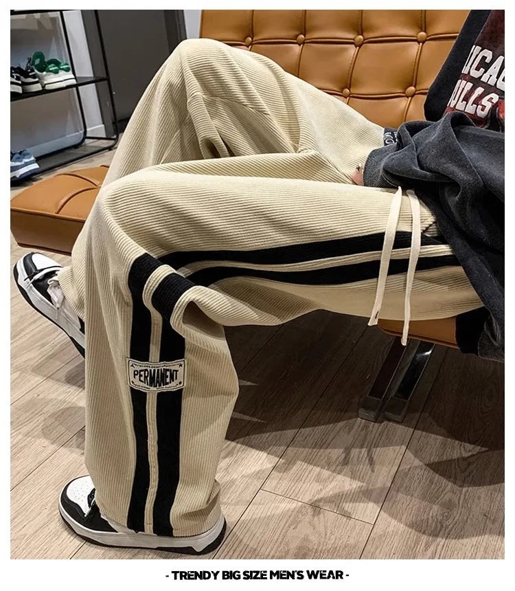 2024 Men's Casual Pants Corduroy Korean Style Loose Overalls Pants Straight Wide-leg Trousers Couple Streetwear new sweatpants