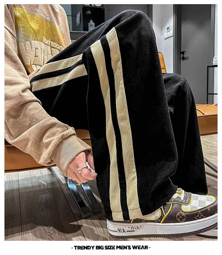 2024 Men's Casual Pants Corduroy Korean Style Loose Overalls Pants Straight Wide-leg Trousers Couple Streetwear new sweatpants