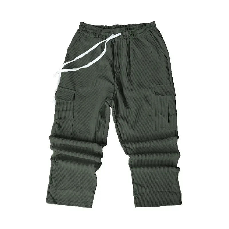 Men's Retro American Corduroy Casual Trousers 2025 Loose Fit Multi-Pocket Straight Leg for Comfortable Wear