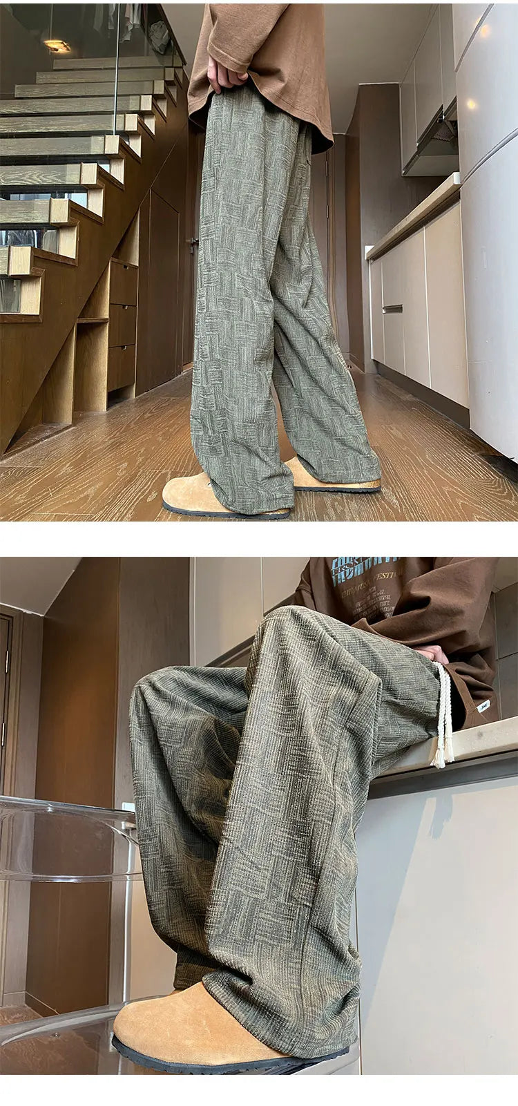 Corduroy Casual Pants For Men 2024 NEW Autumn Style American Fit Loose Fit Leg Sweatpants Personality trend Straight Leg Pants