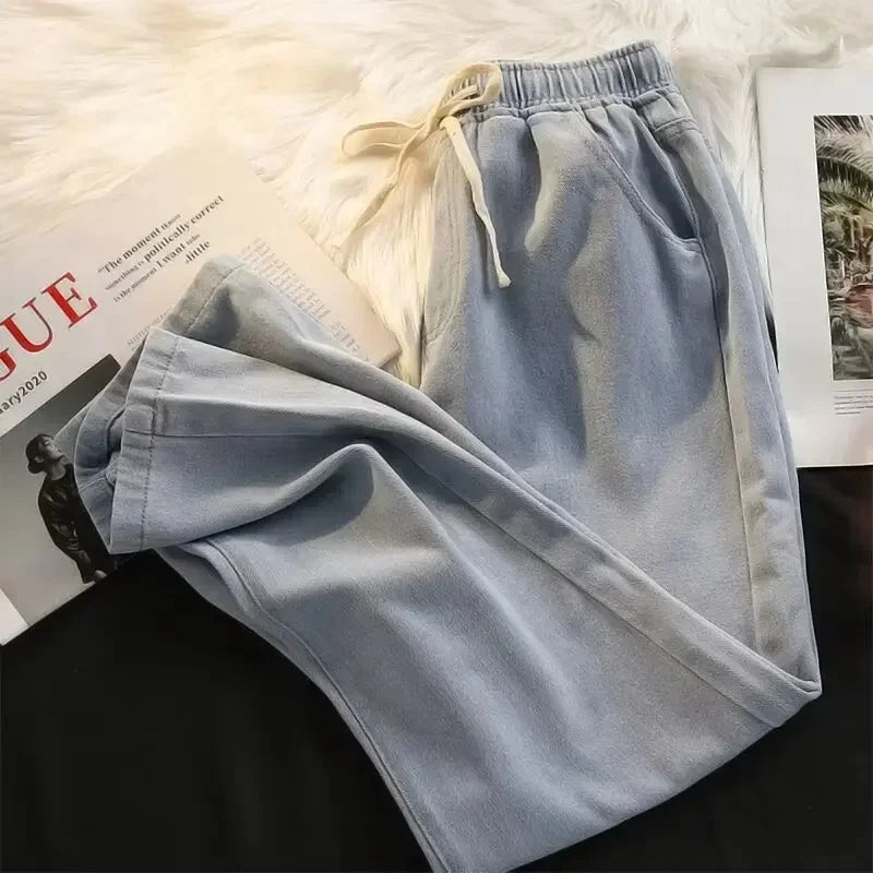 2025 New Streetwear Loose Jeans Men Korean Style Fashion Loose Straight Wide Leg Pants Men's Brand Clothing Black Light Blue