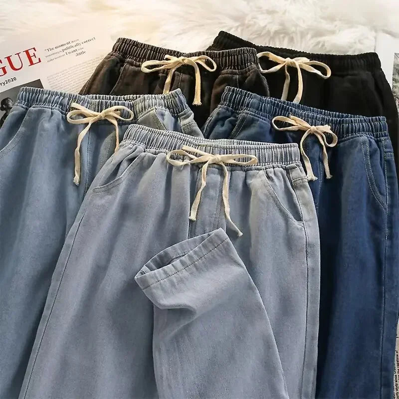 2025 New Streetwear Loose Jeans Men Korean Style Fashion Loose Straight Wide Leg Pants Men's Brand Clothing Black Light Blue