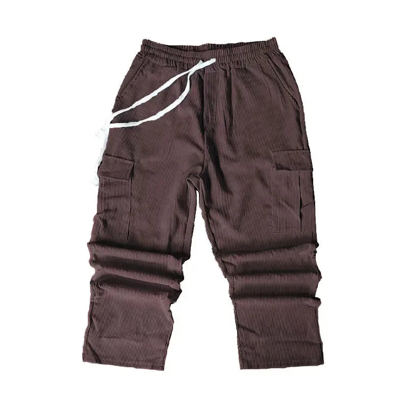 Men's Retro American Corduroy Casual Trousers 2025 Loose Fit Multi-Pocket Straight Leg for Comfortable Wear