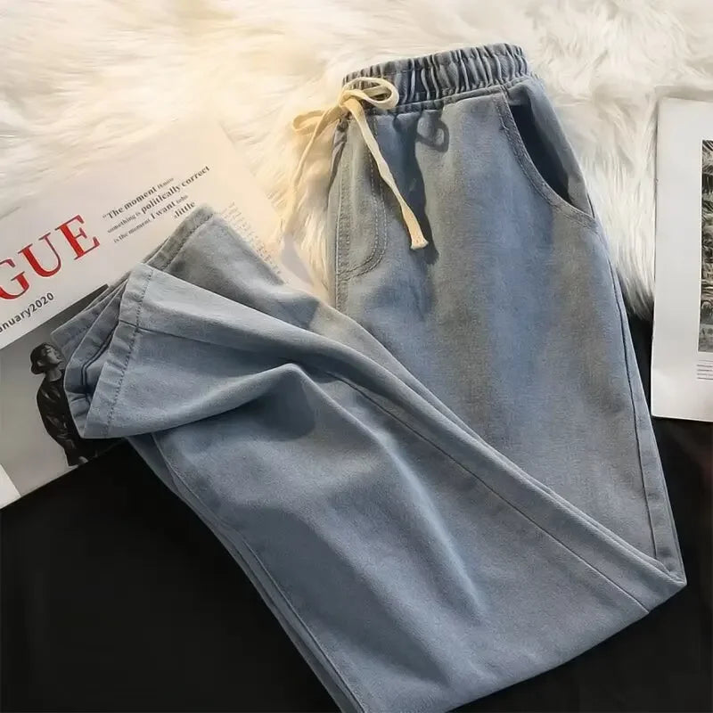 2025 New Streetwear Loose Jeans Men Korean Style Fashion Loose Straight Wide Leg Pants Men's Brand Clothing Black Light Blue