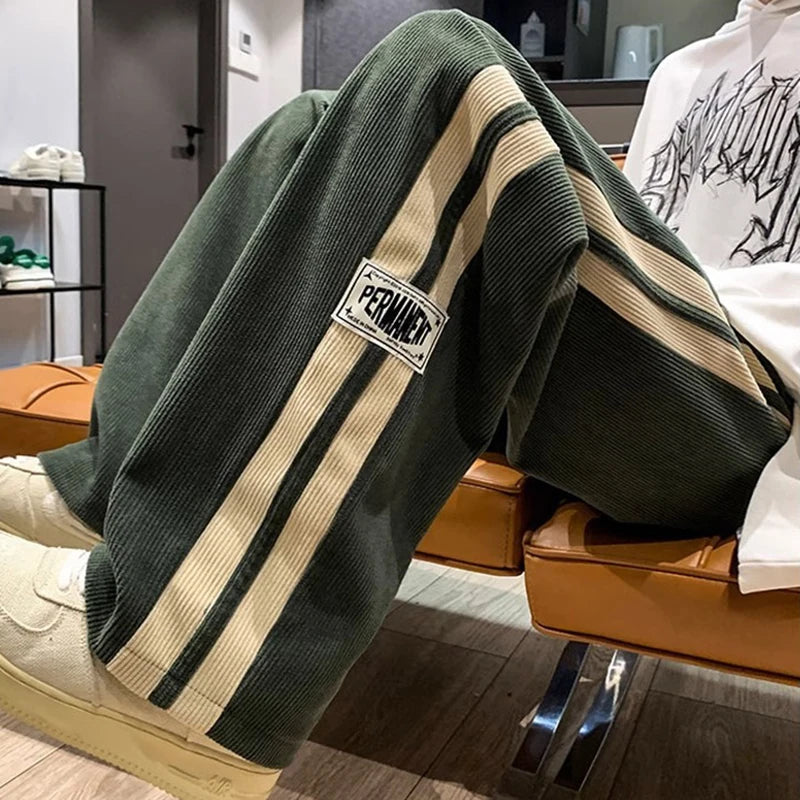 2024 Men's Casual Pants Corduroy Korean Style Loose Overalls Pants Straight Wide-leg Trousers Couple Streetwear new sweatpants