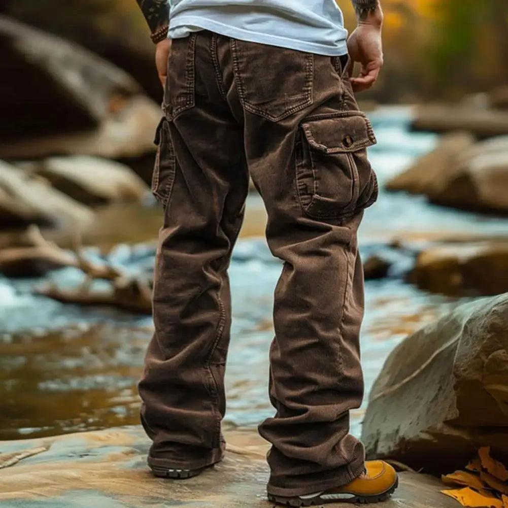 Corduroy Men Cargo Pants Casual Pants Men's Retro Loose Tooling Pants 3D Multi-pocket Casual Loose Trousers Cool Male Overalls