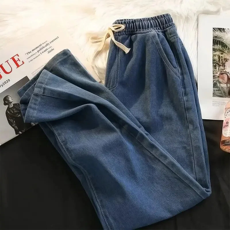 2025 New Streetwear Loose Jeans Men Korean Style Fashion Loose Straight Wide Leg Pants Men's Brand Clothing Black Light Blue