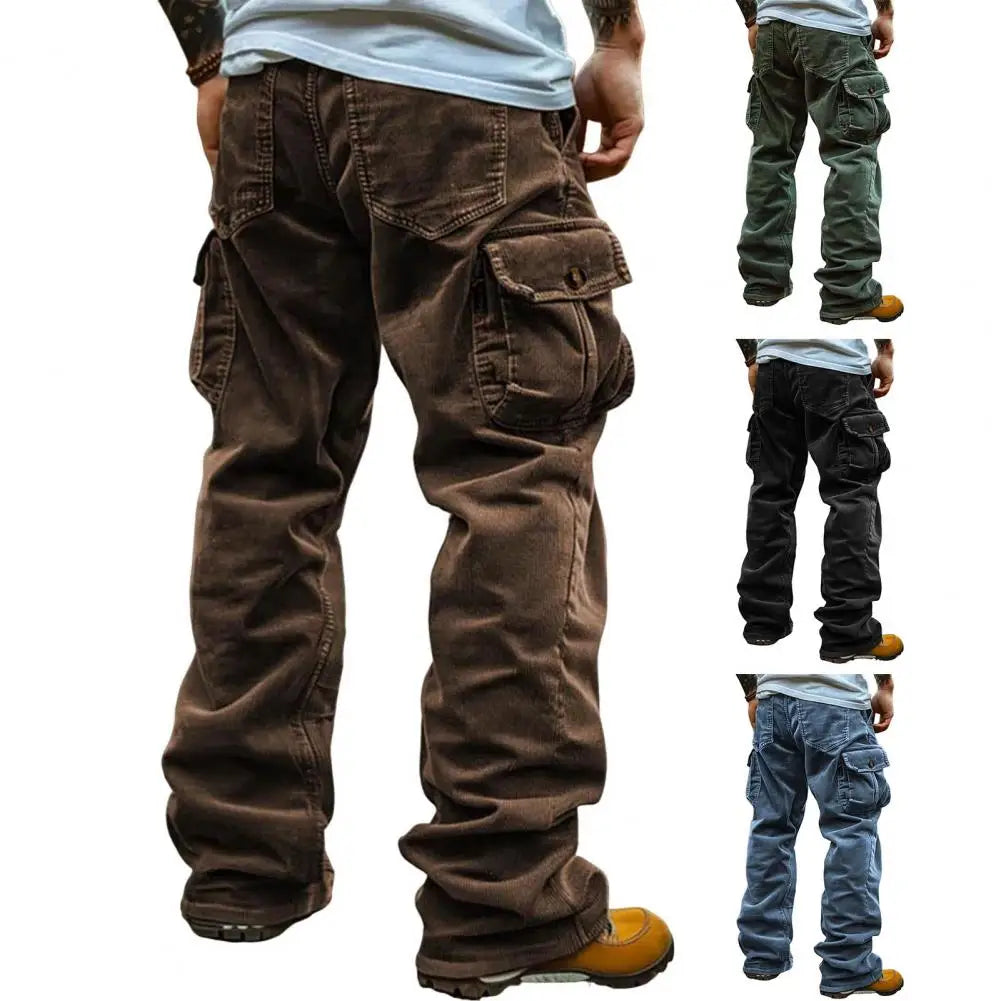 Corduroy Men Cargo Pants Casual Pants Men's Retro Loose Tooling Pants 3D Multi-pocket Casual Loose Trousers Cool Male Overalls