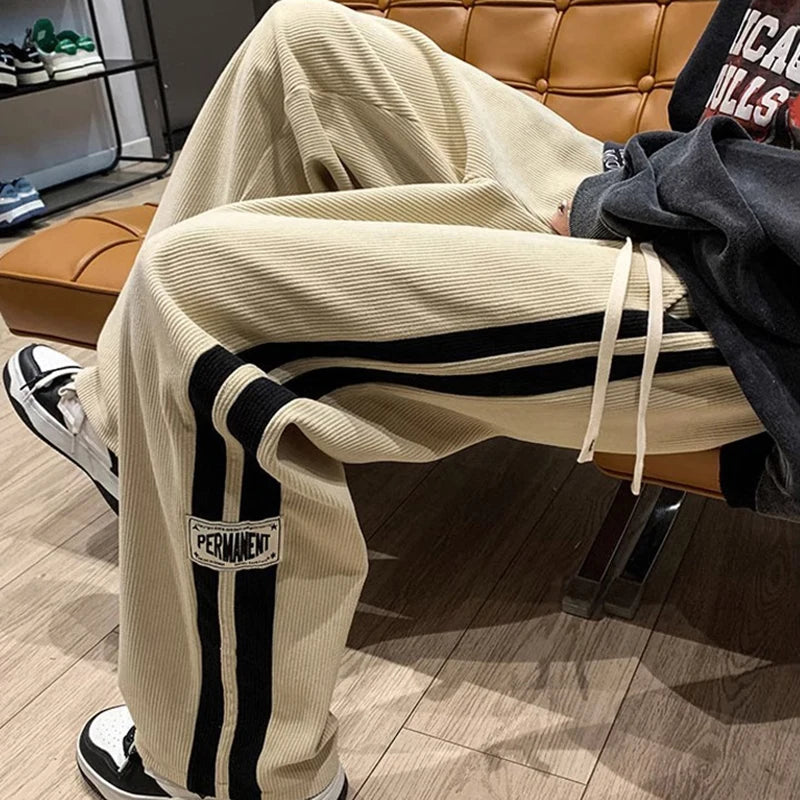 2024 Men's Casual Pants Corduroy Korean Style Loose Overalls Pants Straight Wide-leg Trousers Couple Streetwear new sweatpants