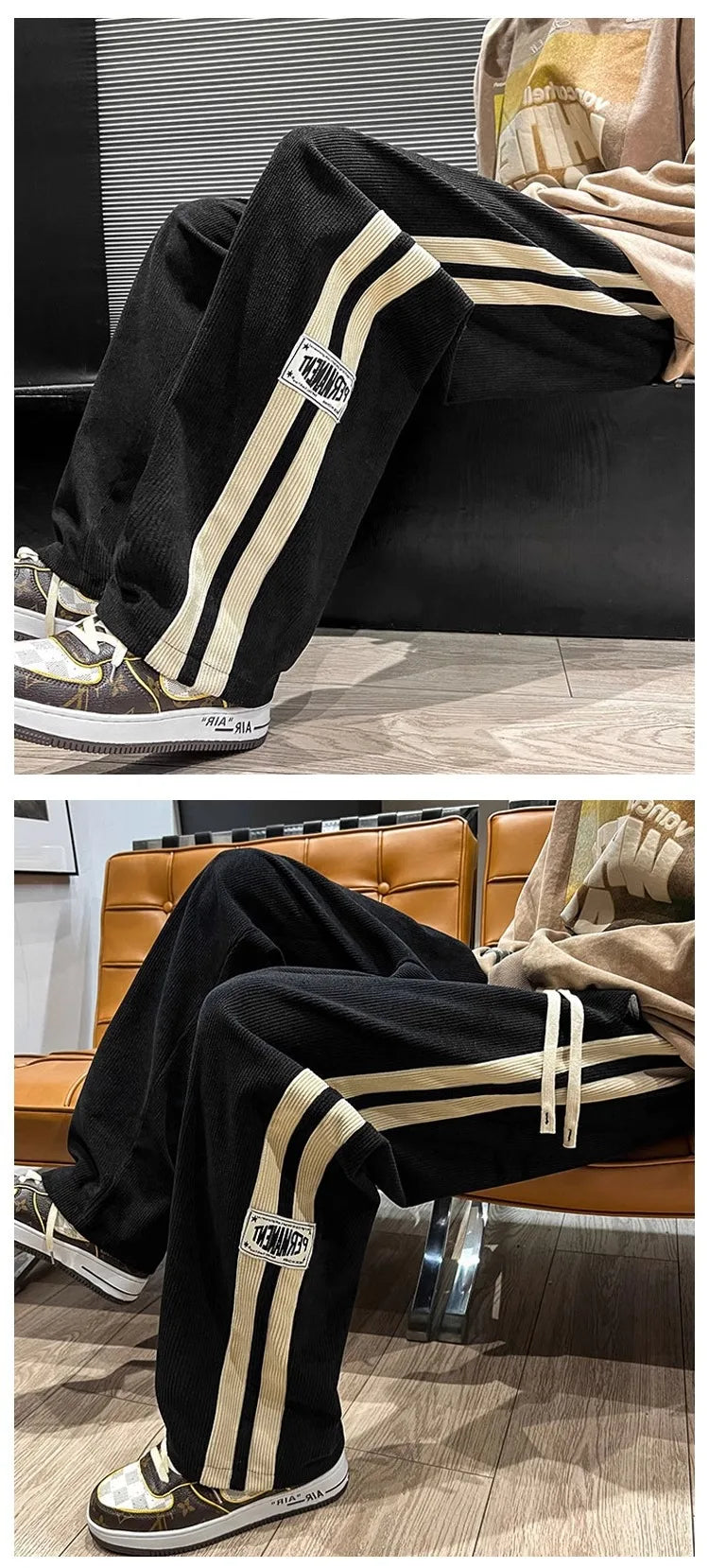 2024 Men's Casual Pants Corduroy Korean Style Loose Overalls Pants Straight Wide-leg Trousers Couple Streetwear new sweatpants