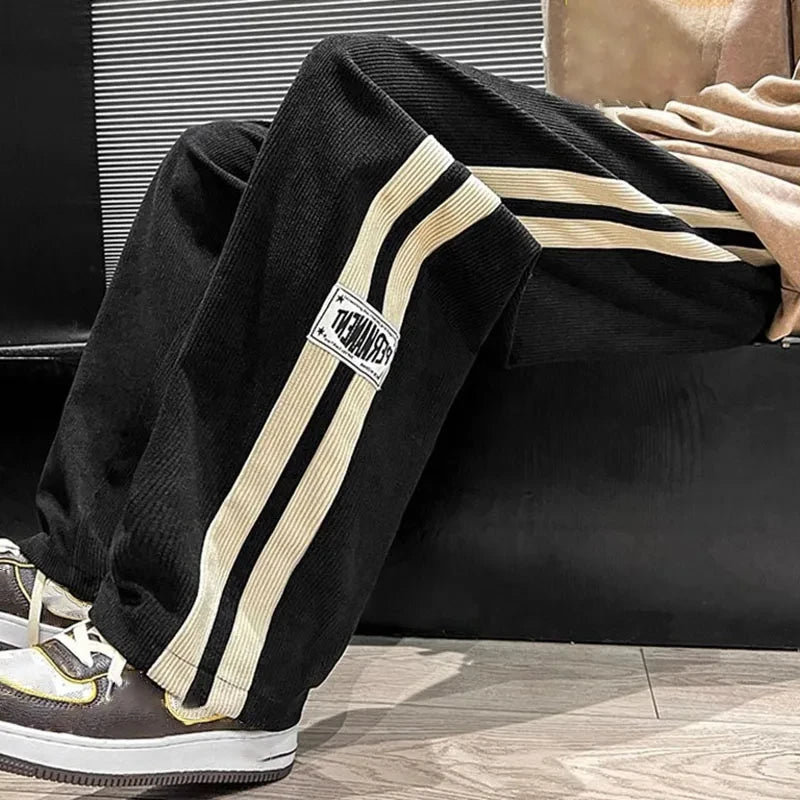 2024 Men's Casual Pants Corduroy Korean Style Loose Overalls Pants Straight Wide-leg Trousers Couple Streetwear new sweatpants
