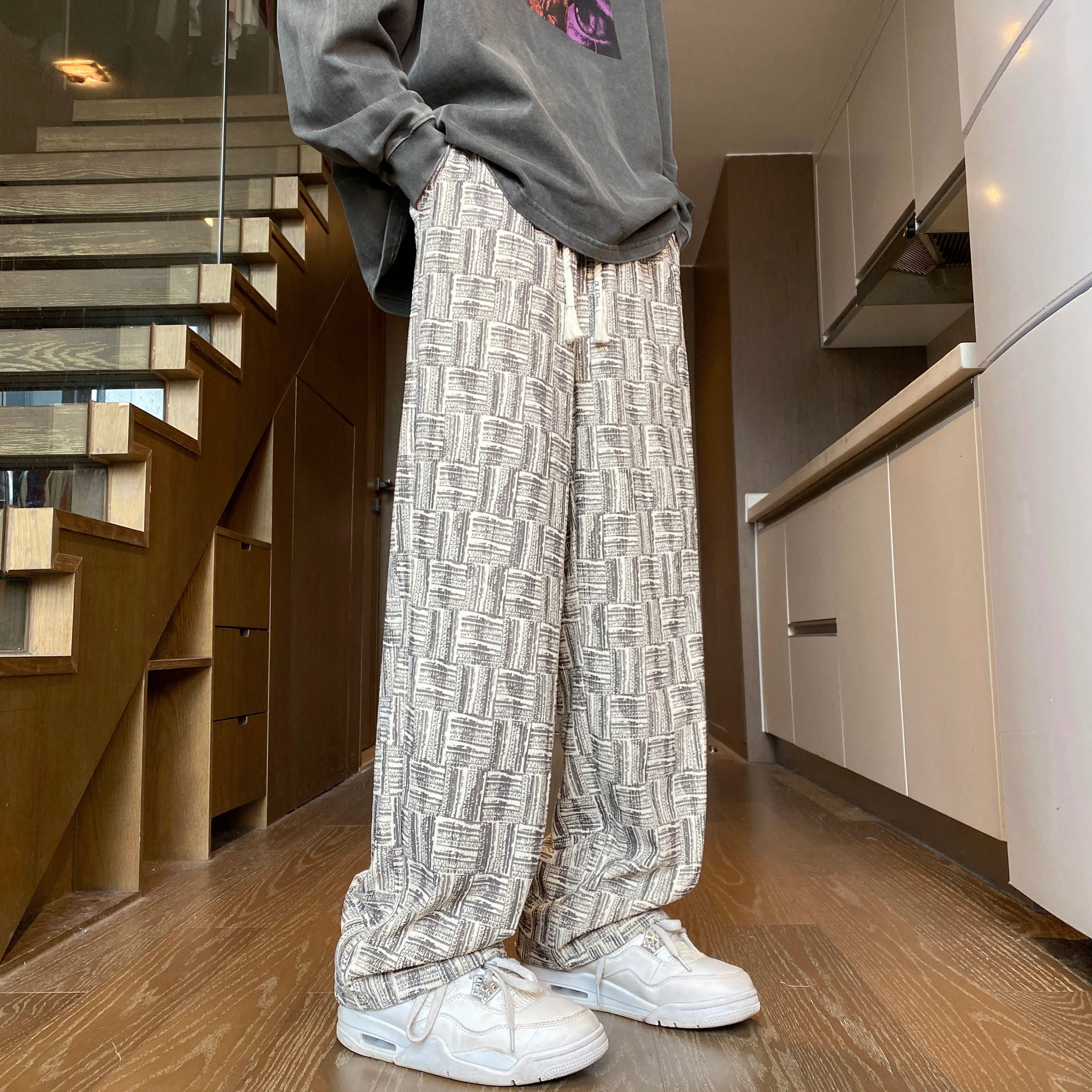Corduroy Casual Pants For Men 2024 NEW Autumn Style American Fit Loose Fit Leg Sweatpants Personality trend Straight Leg Pants