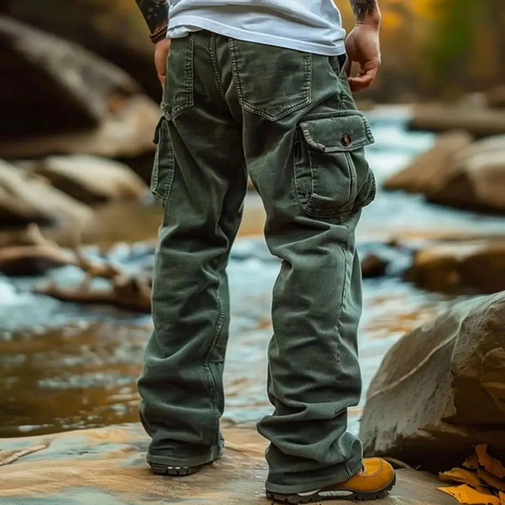 Corduroy Men Cargo Pants Casual Pants Men's Retro Loose Tooling Pants 3D Multi-pocket Casual Loose Trousers Cool Male Overalls