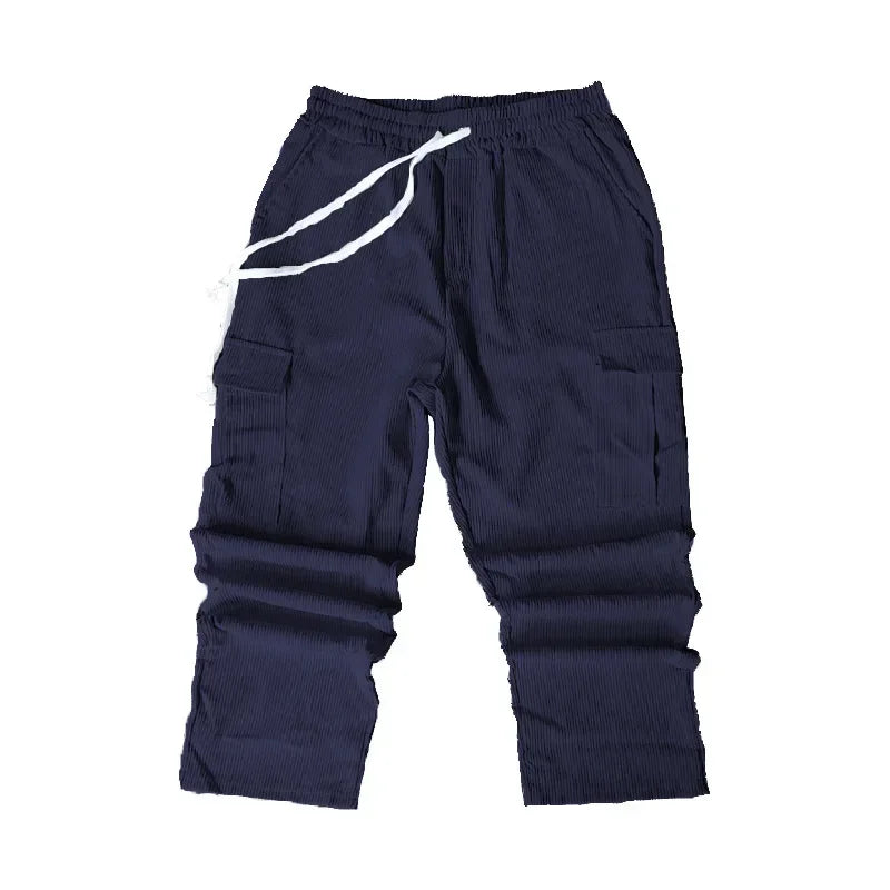 Men's Retro American Corduroy Casual Trousers 2025 Loose Fit Multi-Pocket Straight Leg for Comfortable Wear
