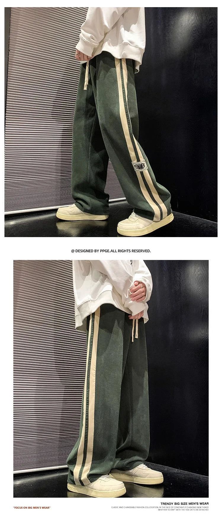 2024 Men's Casual Pants Corduroy Korean Style Loose Overalls Pants Straight Wide-leg Trousers Couple Streetwear new sweatpants