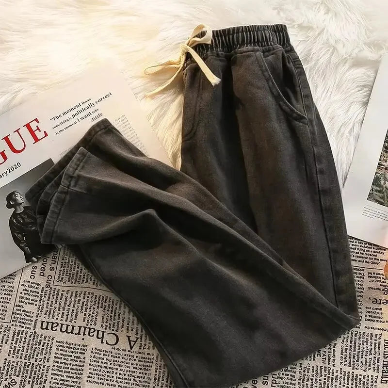 2025 New Streetwear Loose Jeans Men Korean Style Fashion Loose Straight Wide Leg Pants Men's Brand Clothing Black Light Blue