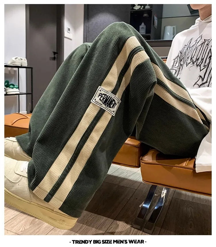 2024 Men's Casual Pants Corduroy Korean Style Loose Overalls Pants Straight Wide-leg Trousers Couple Streetwear new sweatpants