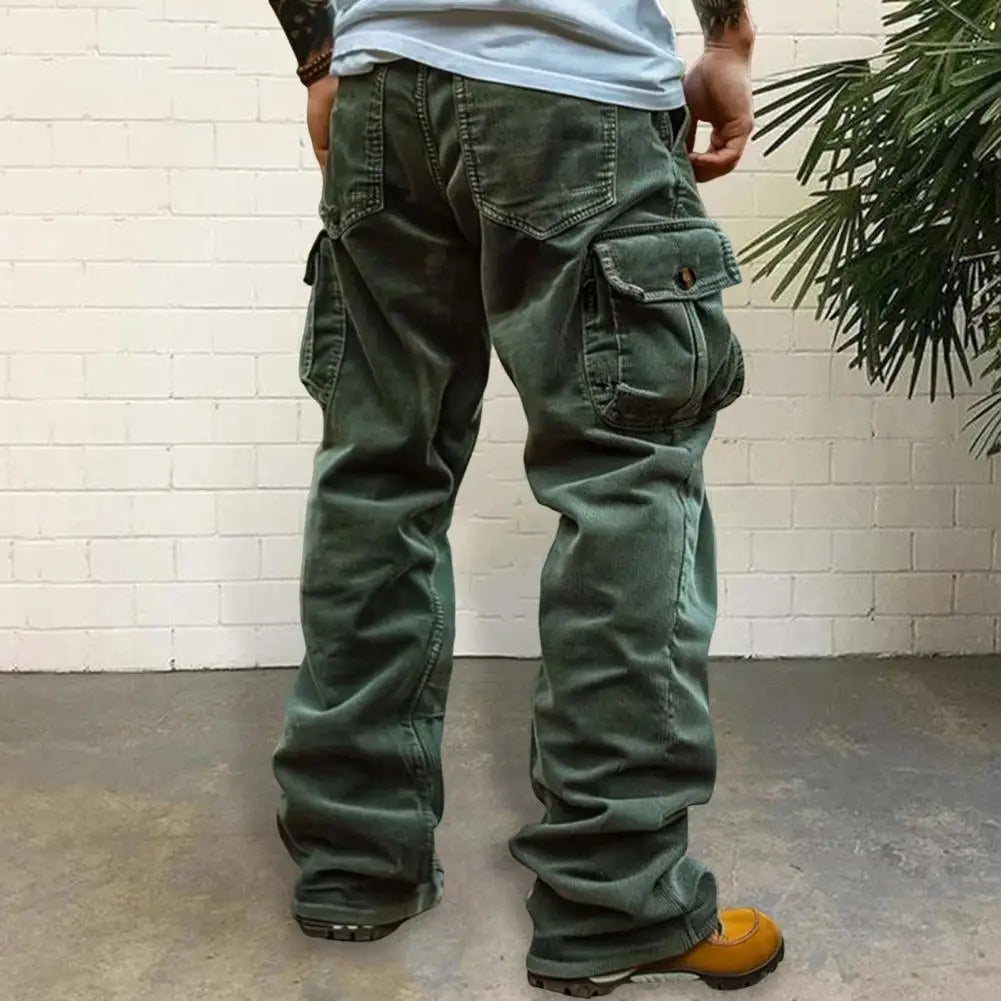 Corduroy Men Cargo Pants Casual Pants Men's Retro Loose Tooling Pants 3D Multi-pocket Casual Loose Trousers Cool Male Overalls