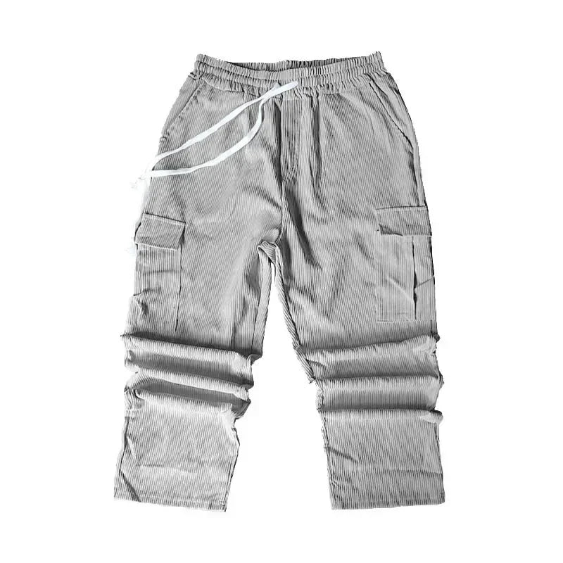 Men's Retro American Corduroy Casual Trousers 2025 Loose Fit Multi-Pocket Straight Leg for Comfortable Wear
