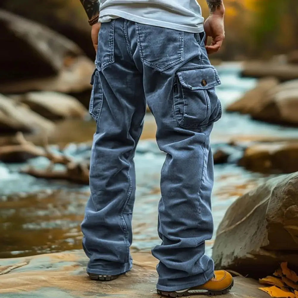 Corduroy Men Cargo Pants Casual Pants Men's Retro Loose Tooling Pants 3D Multi-pocket Casual Loose Trousers Cool Male Overalls